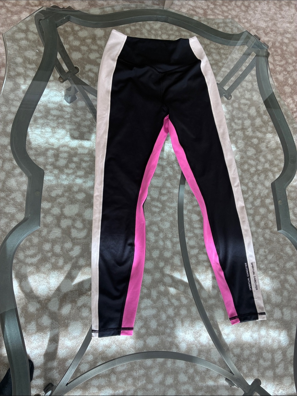 Women’s spiritual gangster medium, black , White & Pink Athletic Leggings